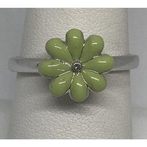 925 STERLING SILVER WITH SAPPHIRE & FLOWER  FROM GREEN ENAMEL RING  SIZE 8